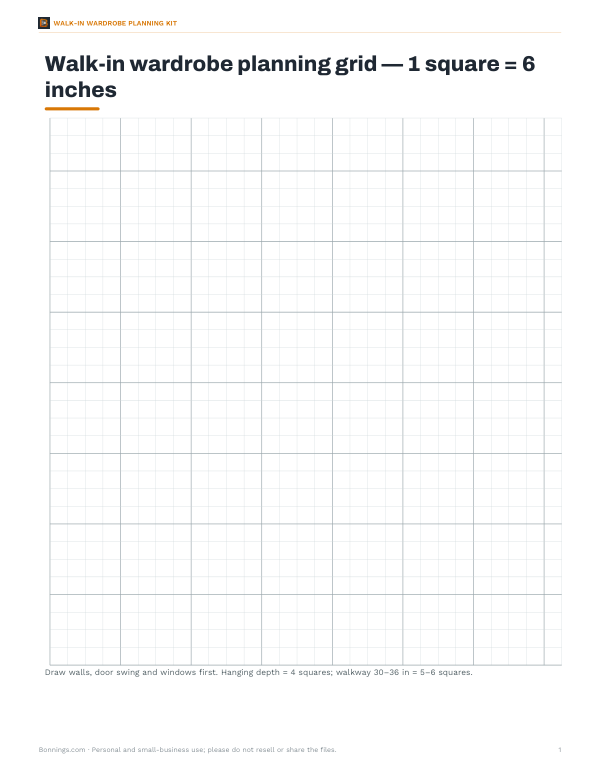 Preview of Walk In Wardrobe Planning Grid